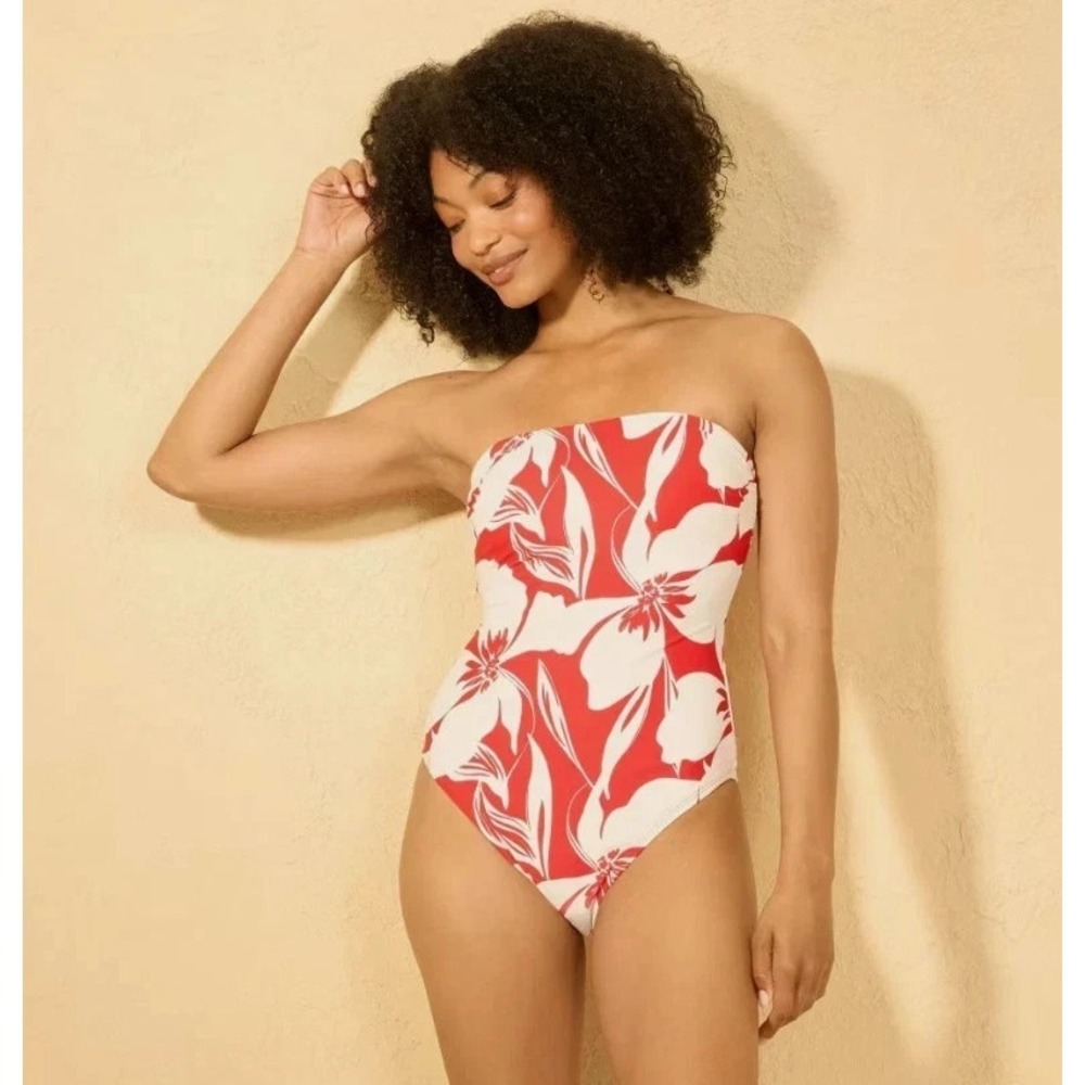 Women's Floral Bandeau High Leg Cheeky Swimsuit - Shade & Shore XS 0-2 27248